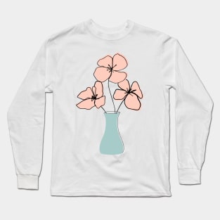 One Line Art Peach Flowers Long Sleeve T-Shirt